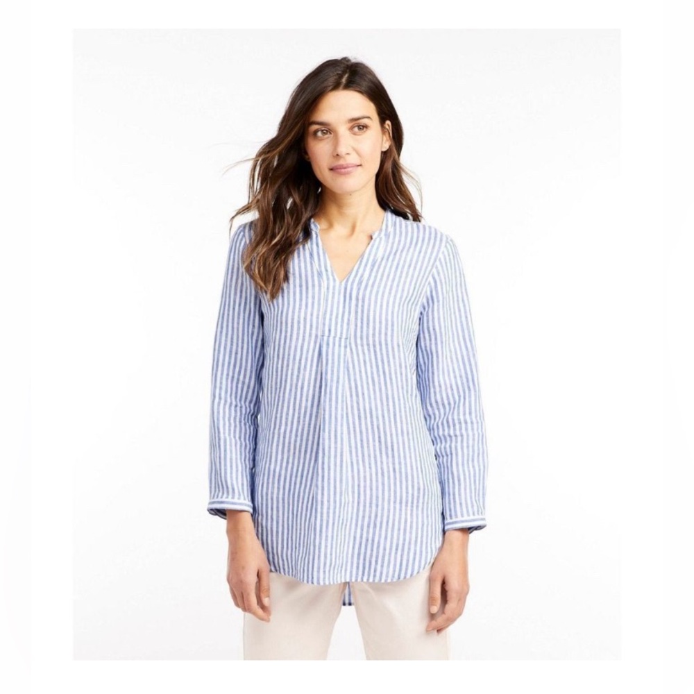 LL Bean Blue & White Linen Pullover Tunic - Perfect for Summer!